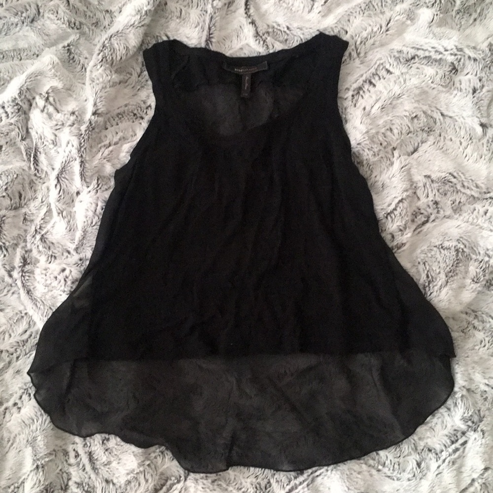 BCBG Cropped High-Low Tank Top with Sheer Back